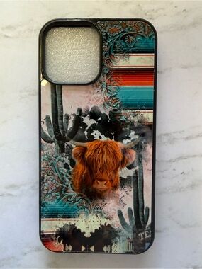Highland Cow Southwestern Phone Case in Teal & Rust